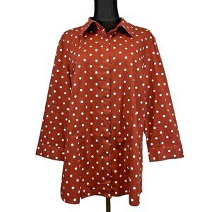 Chadwicks Womens Top Size 18T Burnt Orange Polka Dots Crisp Cotton‎ Career